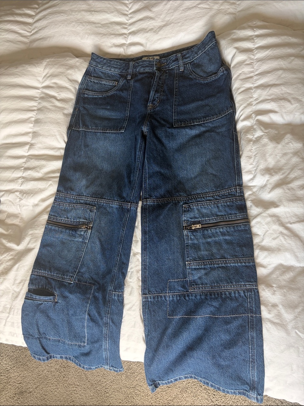 NWT We The Free Women's Dark Blue Cargo Wide-Leg Jeans